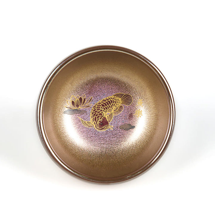 Buddha Stones Handmade Chinese Jianzhan Koi Fish Lotus Leaf Ceramic Teacup Kung Fu Tea Cup 150ml - image 5