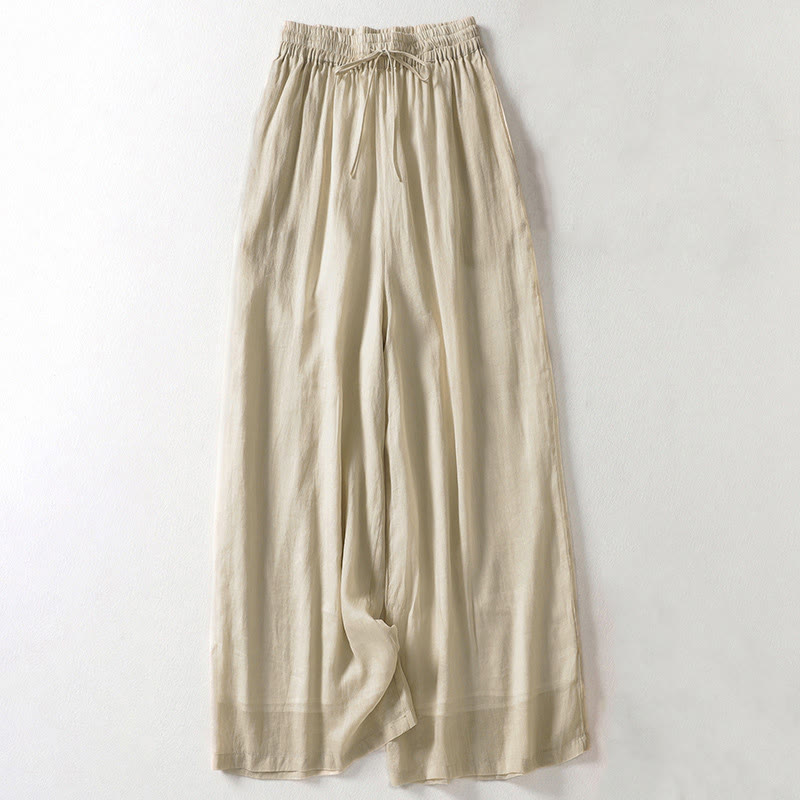 Buddha Stones Solid Color Lace-up Women's Wide Leg Pants - Khaki - US8-10,UK/AU12-14,EU40-42 (2XL) - image 0