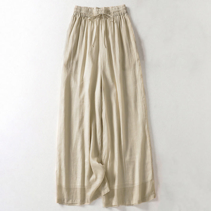 Buddha Stones Solid Color Lace-up Women's Wide Leg Pants - Khaki - US8-10,UK/AU12-14,EU40-42 (2XL) - image 0