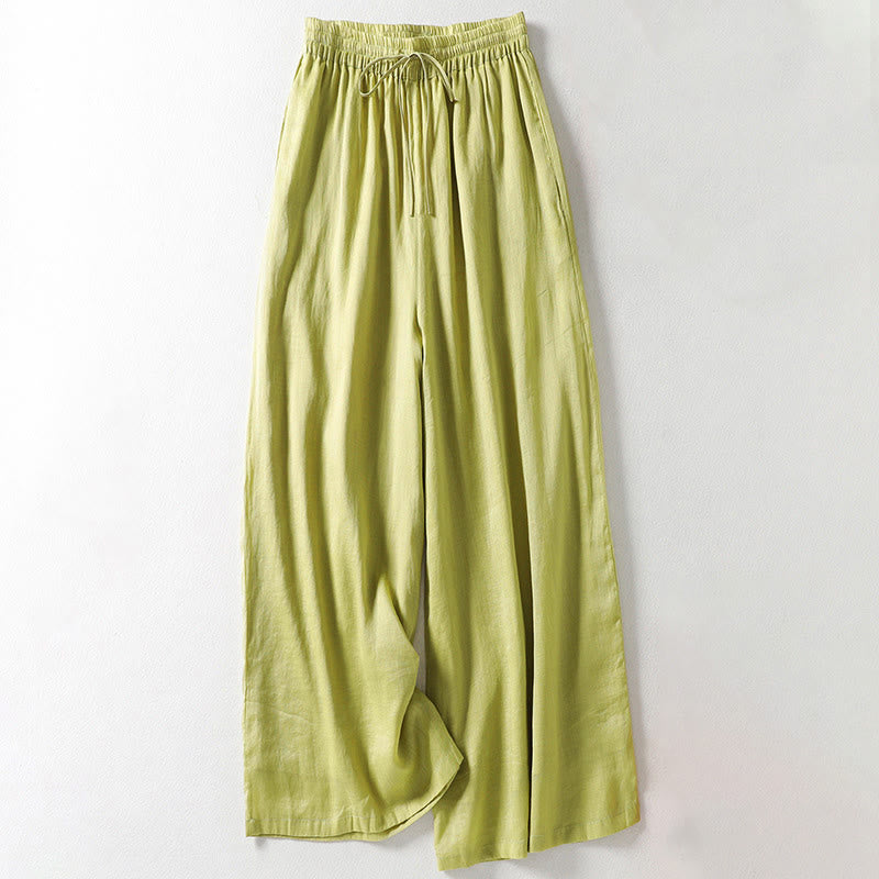 Buddha Stones Solid Color Lace-up Women's Wide Leg Pants - GreenYellow - US8-10,UK/AU12-14,EU40-42 (2XL) - image 10