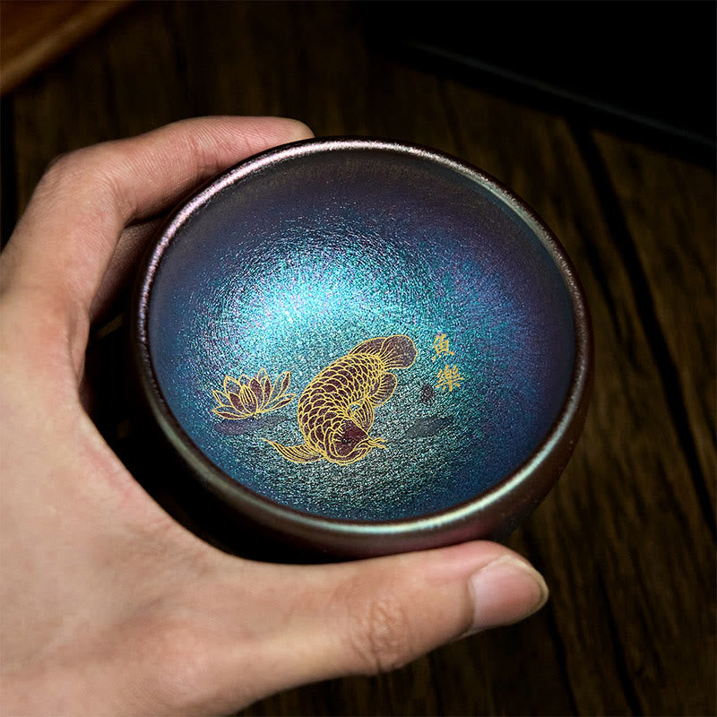 Buddha Stones Handmade Chinese Jianzhan Koi Fish Lotus Leaf Ceramic Teacup Kung Fu Tea Cup 150ml - image 12