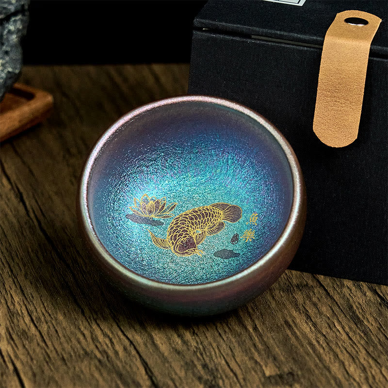 Buddha Stones Handmade Chinese Jianzhan Koi Fish Lotus Leaf Ceramic Teacup Kung Fu Tea Cup 150ml - image 11