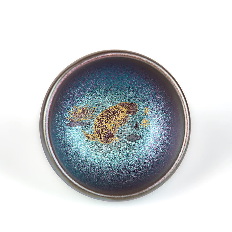 Buddha Stones Handmade Chinese Jianzhan Koi Fish Lotus Leaf Ceramic Teacup Kung Fu Tea Cup 150ml - image 15