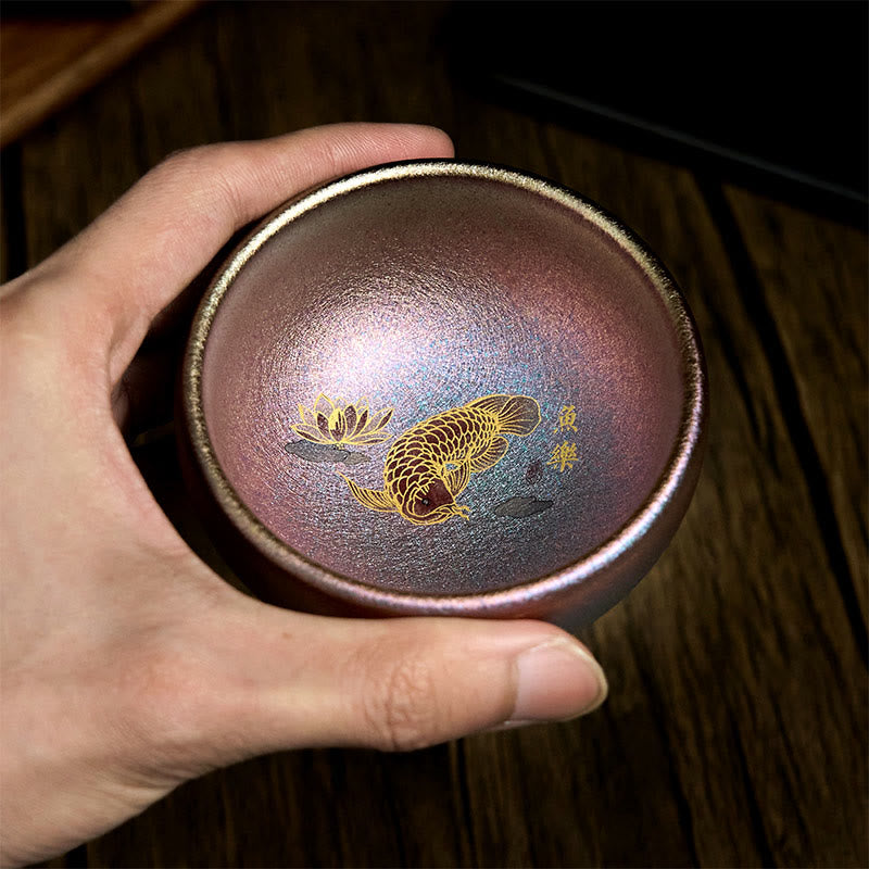 Buddha Stones Handmade Chinese Jianzhan Koi Fish Lotus Leaf Ceramic Teacup Kung Fu Tea Cup 150ml - image 21