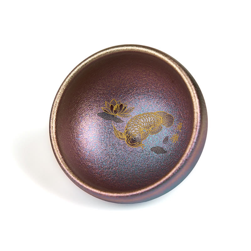 Buddha Stones Handmade Chinese Jianzhan Koi Fish Lotus Leaf Ceramic Teacup Kung Fu Tea Cup 150ml - image 25
