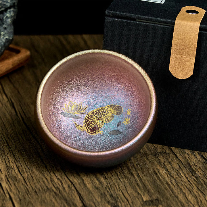 Buddha Stones Handmade Chinese Jianzhan Koi Fish Lotus Leaf Ceramic Teacup Kung Fu Tea Cup 150ml - image 20