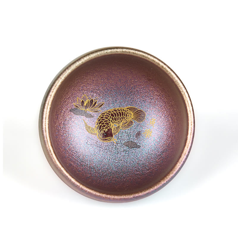 Buddha Stones Handmade Chinese Jianzhan Koi Fish Lotus Leaf Ceramic Teacup Kung Fu Tea Cup 150ml - image 24