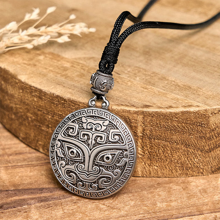 Buddha Stones Taotie Om Mani Padme Hum Copper Plated Silver Wealth Necklace Pendant - image 4