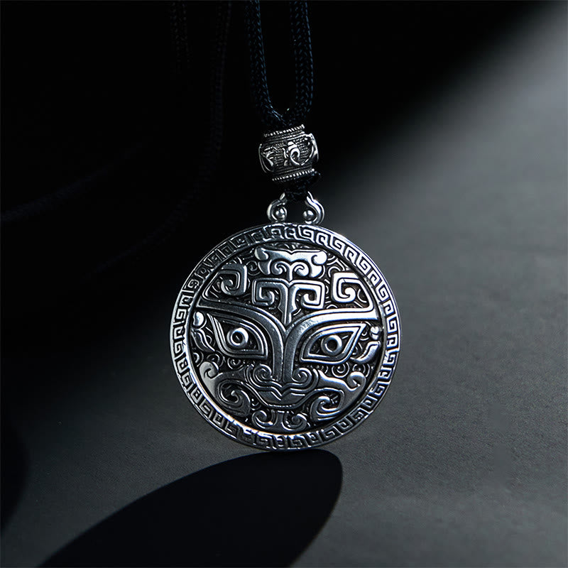 Buddha Stones Taotie Om Mani Padme Hum Copper Plated Silver Wealth Necklace Pendant - image 2