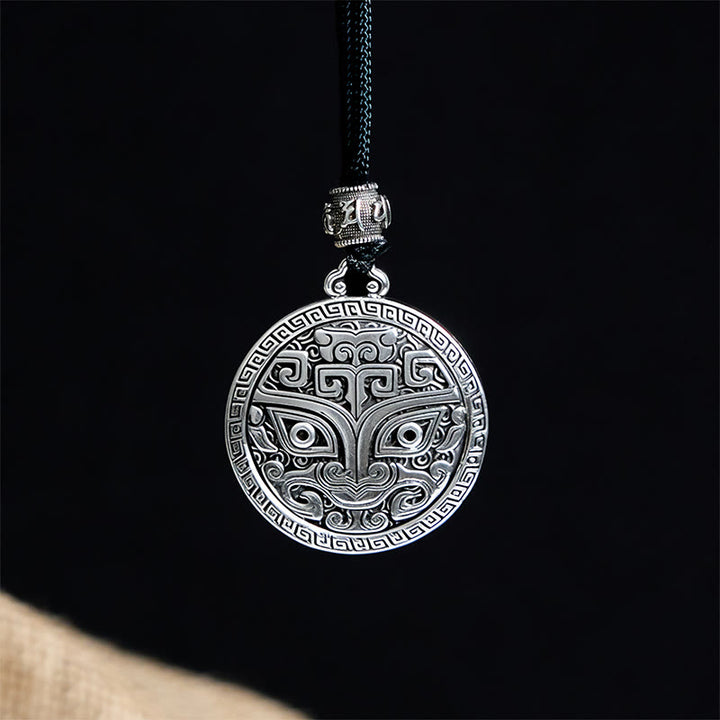Buddha Stones Taotie Om Mani Padme Hum Copper Plated Silver Wealth Necklace Pendant - image 1