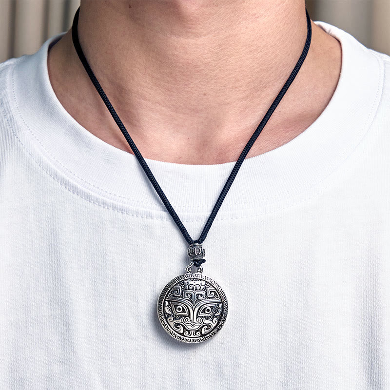 Buddha Stones Taotie Om Mani Padme Hum Copper Plated Silver Wealth Necklace Pendant - image 11
