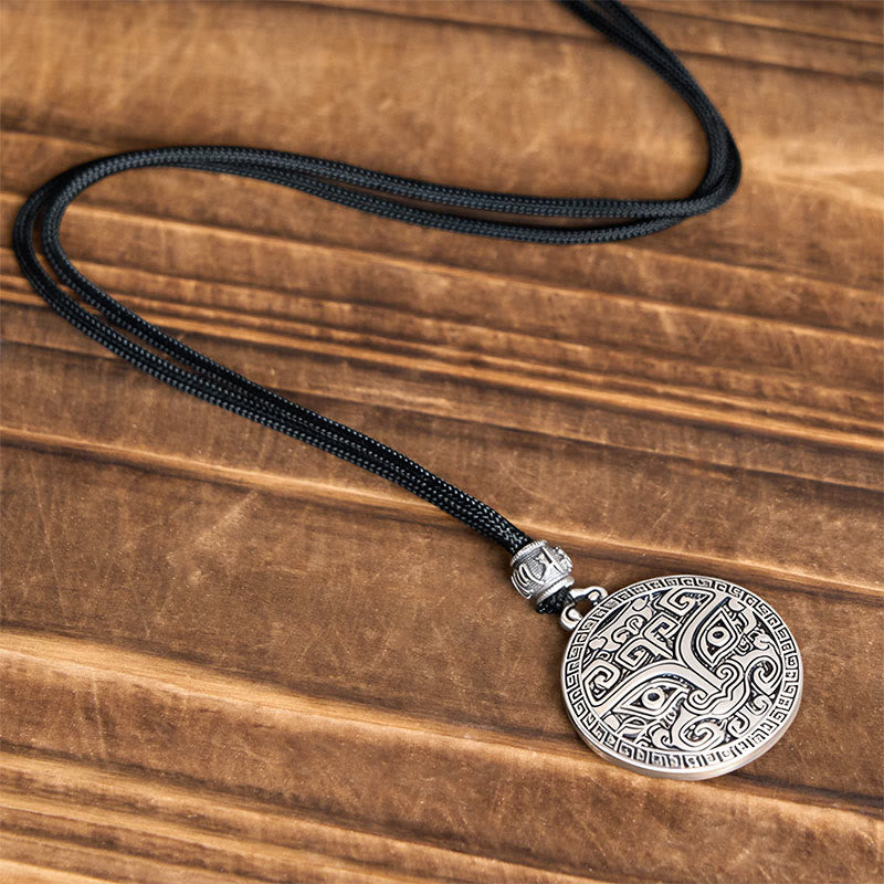 Buddha Stones Taotie Om Mani Padme Hum Copper Plated Silver Wealth Necklace Pendant - image 8