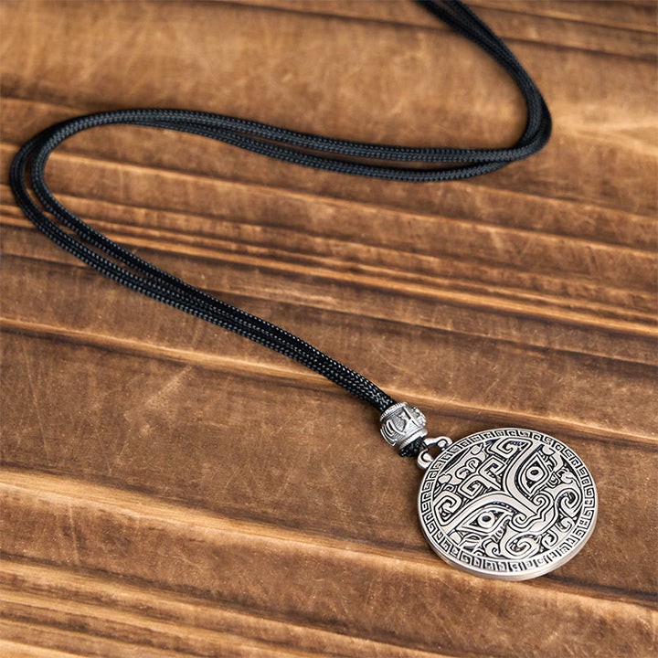 Buddha Stones Taotie Om Mani Padme Hum Copper Plated Silver Wealth Necklace Pendant - image 8