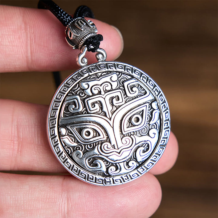 Buddha Stones Taotie Om Mani Padme Hum Copper Plated Silver Wealth Necklace Pendant - image 10