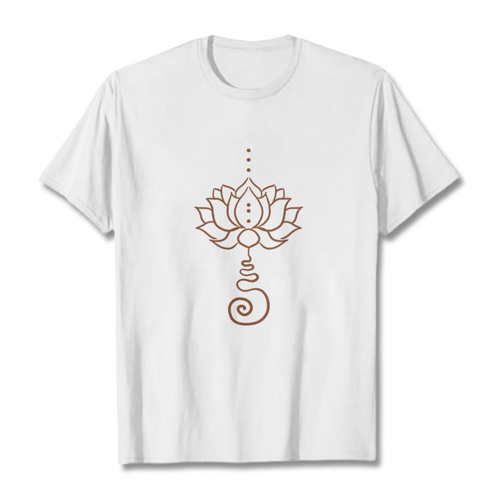 Buddha Stones Casual Lotus Design Cotton Tee T-shirt - White - 2XL - image 0