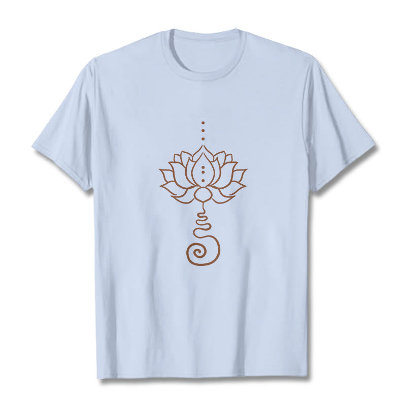 Buddha Stones Casual Lotus Design Cotton Tee T-shirt - LightCyan - 2XL - image 18