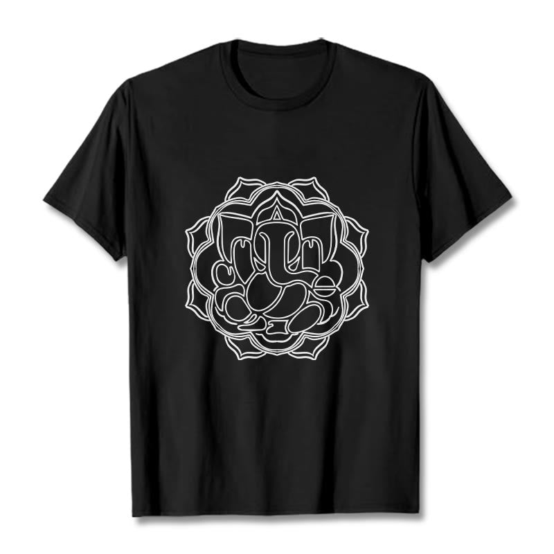 Buddha Stones Casual Mandala Design Ganesha Pattern Cotton Tee T-shirt - Black - 2XL - image 3