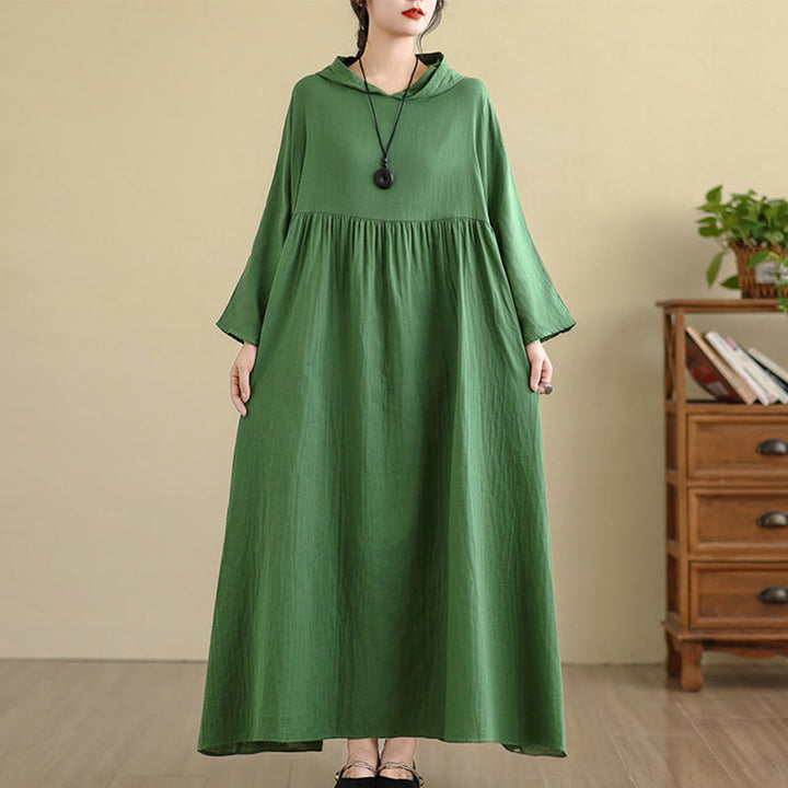 Buddha Stones Fall Hoodie Design Long Sleeve Cotton Linen Midi Dress With Pockets - MediumSeaGreen - US4-8/10,UK/AU8-12/14,EU36-40/42(F) - image 21