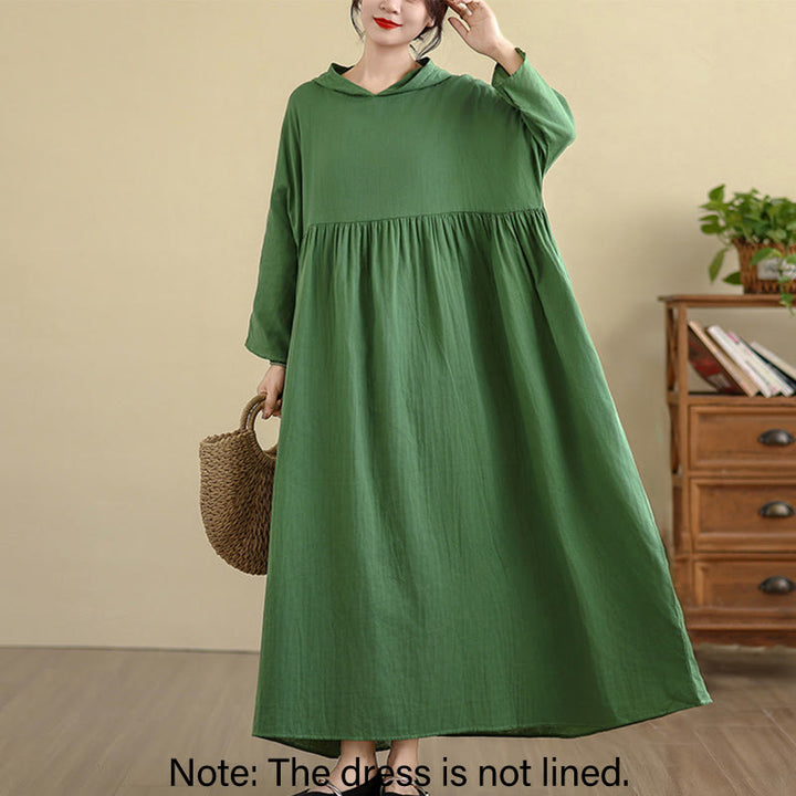 Buddha Stones Fall Hoodie Design Long Sleeve Cotton Linen Midi Dress With Pockets - image 22