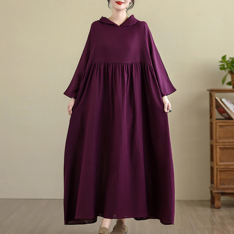 Buddha Stones Fall Hoodie Design Long Sleeve Cotton Linen Midi Dress With Pockets - DarkMagenta - US4-8/10,UK/AU8-12/14,EU36-40/42(F) - image 17