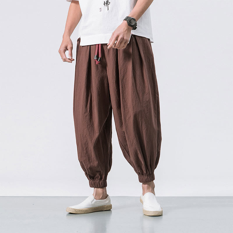 Buddha Stones Casual Sports Men's Solid Color Cotton Drawstring Pants With Pockets - Chocolate - US/UK/AU46,EU56 (5XL) - image 26