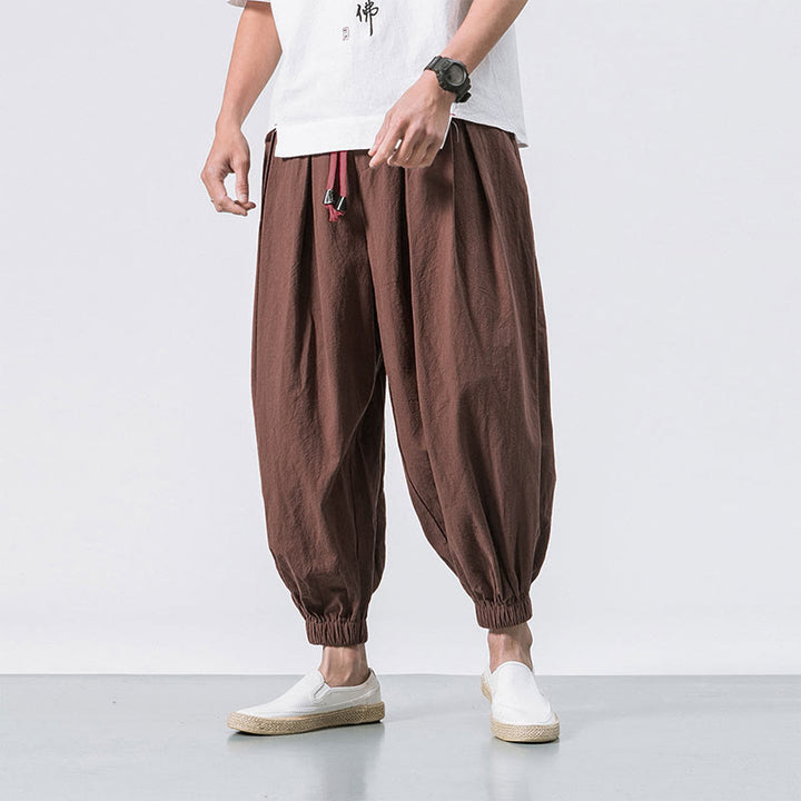 Buddha Stones Casual Sports Men's Solid Color Cotton Drawstring Pants With Pockets - Chocolate - US/UK/AU46,EU56 (5XL) - image 26