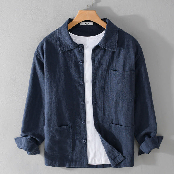 Buddha Stones Commute Men's Plain Buttons Design Cotton Linen Long Sleeve Shirt With Pockets - DarkBlue - US/UK/AU42,EU52 (3XL) - image 12