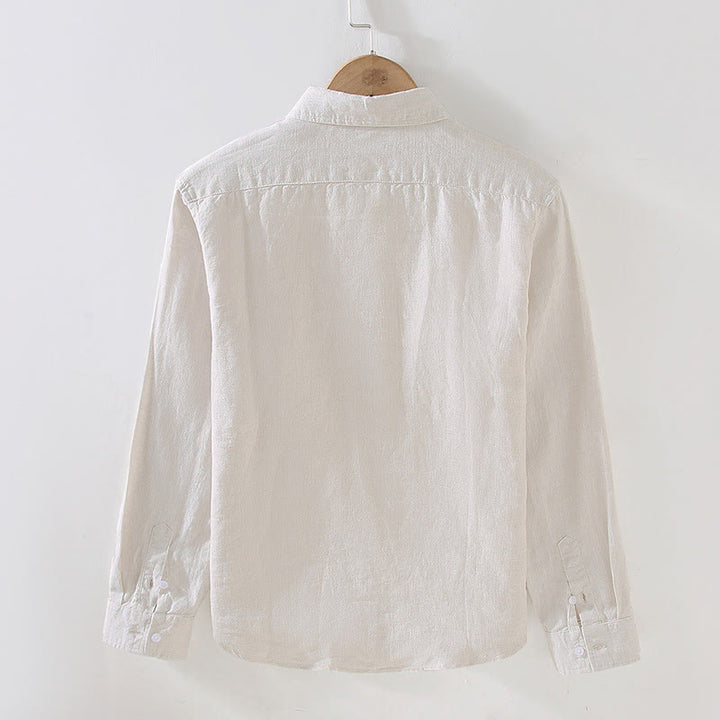 Buddha Stones Spring Men's Casual Pure Color Linen Long Sleeve Shirt With Pocket - image 1