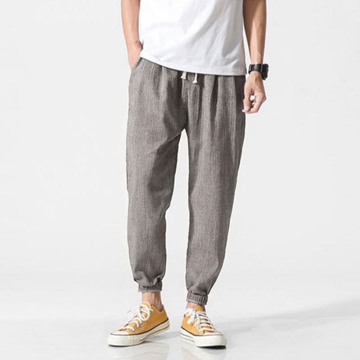 Buddha Stones Simple Drawstring Design Linen Men's Pants With Pockets - image 12