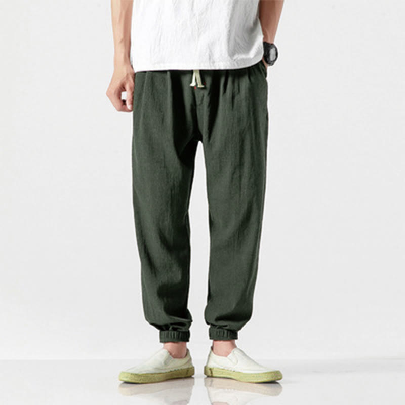 Buddha Stones Simple Drawstring Design Linen Men's Pants With Pockets - DarkOliveGreen - US/UK/AU46,EU56 (5XL) - image 16