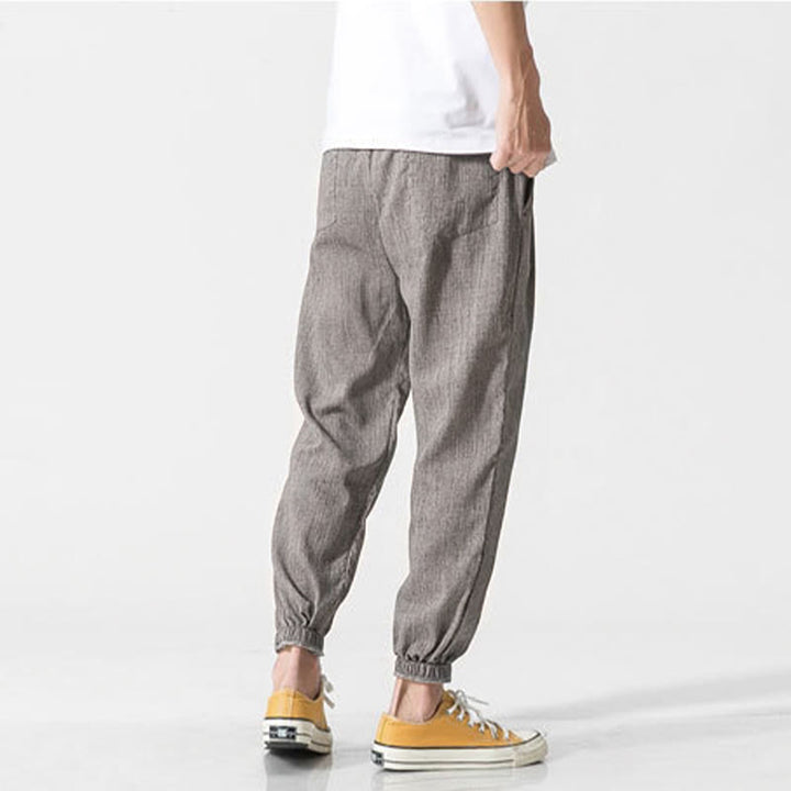 Buddha Stones Simple Drawstring Design Linen Men's Pants With Pockets - image 5
