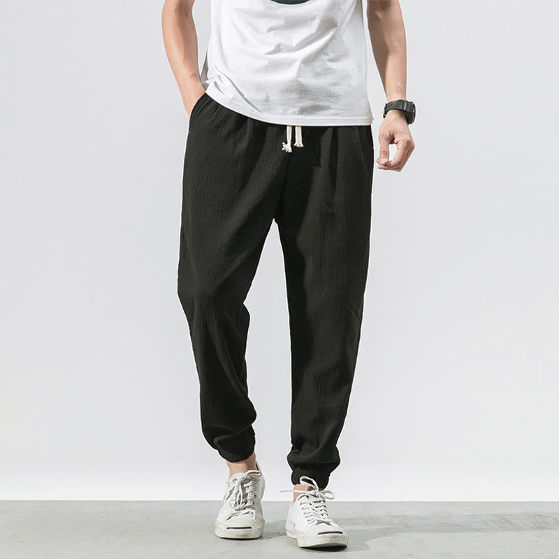 Buddha Stones Simple Drawstring Design Linen Men's Pants With Pockets - Black - US/UK/AU46,EU56 (5XL) - image 13