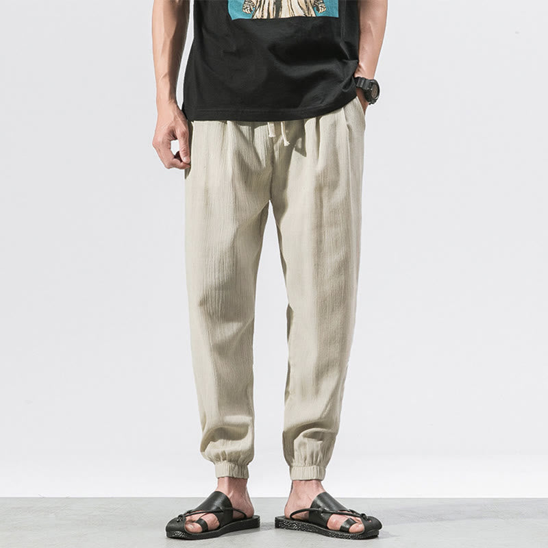Buddha Stones Simple Drawstring Design Linen Men's Pants With Pockets - Beige - US/UK/AU46,EU56 (5XL) - image 15