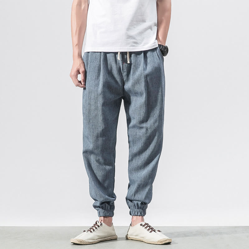 Buddha Stones Simple Drawstring Design Linen Men's Pants With Pockets - SteelBlue - US/UK/AU46,EU56 (5XL) - image 17