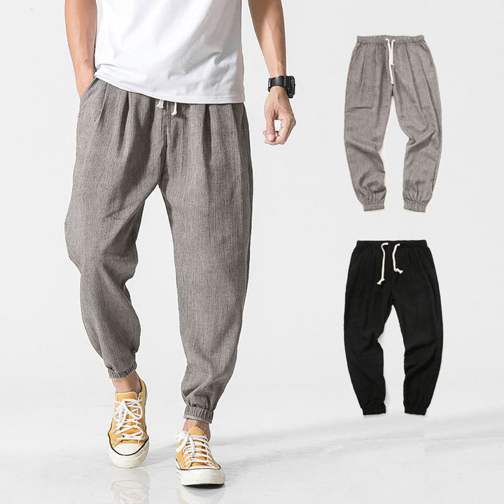 Buddha Stones Simple Drawstring Design Linen Men's Pants With Pockets - Gray - US/UK/AU46,EU56 (5XL) - image 0
