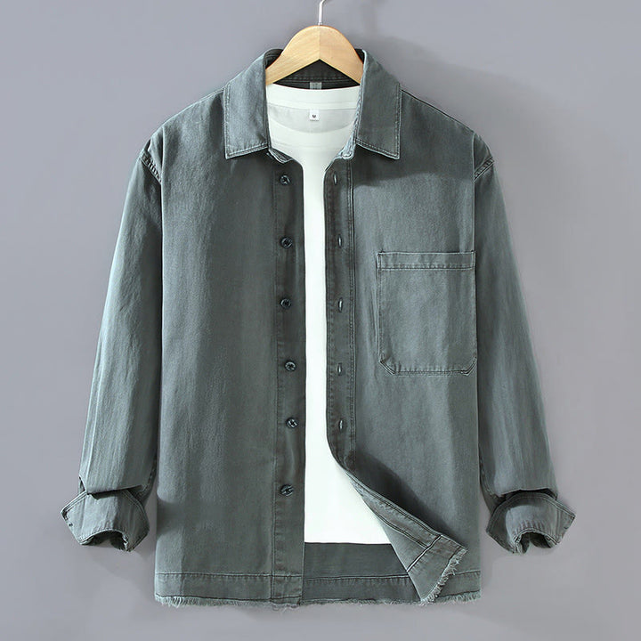 Buddha Stones Men's Pure Color Tassels Hem Design Cotton Long Sleeve Shirt With Pocket - LightSlateGray - US/UK/AU46,EU56 (3XL) - image 0