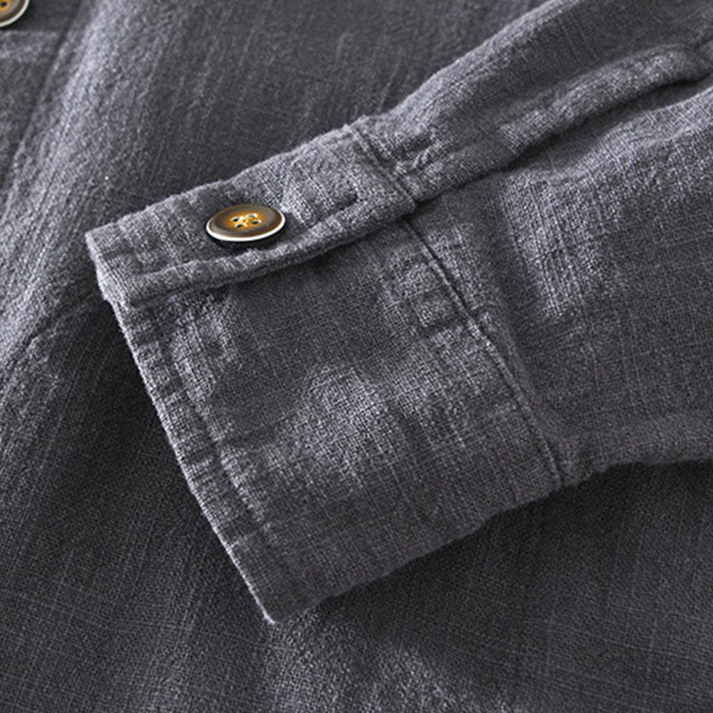 Buddha Stones Commute Plain Simple Buttons Design Men's Long Sleeve Ramie Linen Jacket With Pockets - image 24