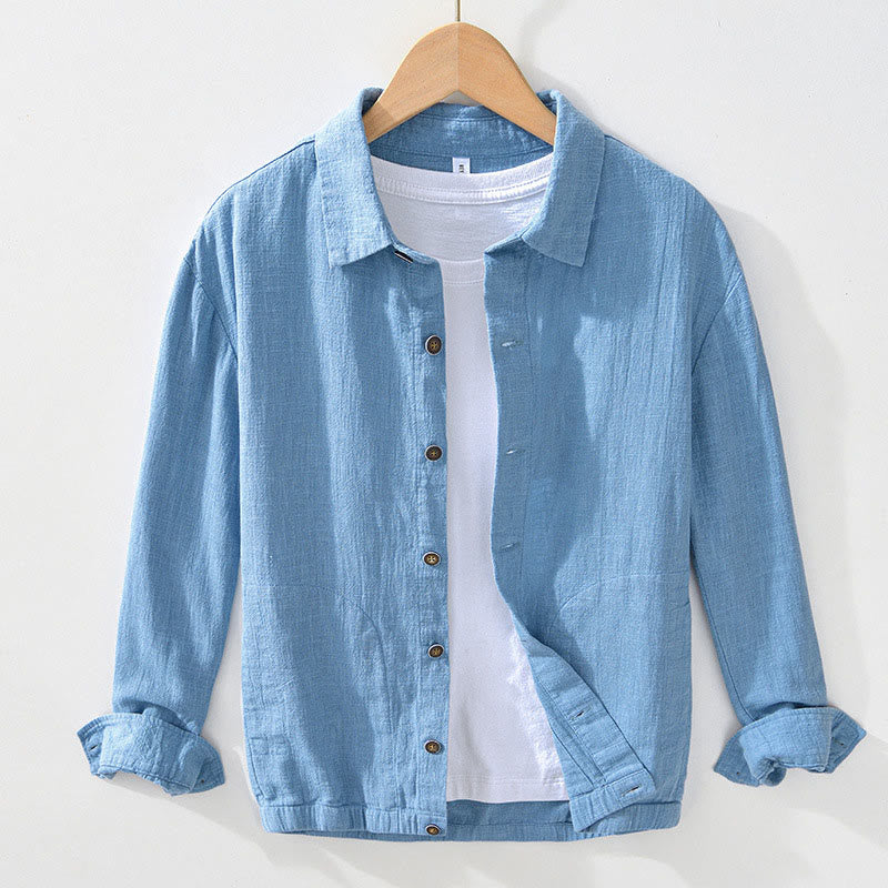 Buddha Stones Commute Plain Simple Buttons Design Men's Long Sleeve Ramie Linen Jacket With Pockets - LightSkyBlue - US/UK/AU42,EU52 (3XL) - image 10