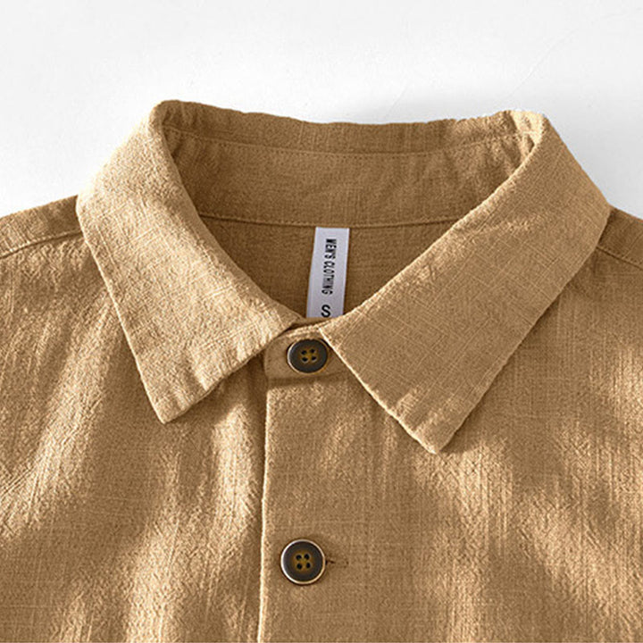 Buddha Stones Commute Plain Simple Buttons Design Men's Long Sleeve Ramie Linen Jacket With Pockets - image 1