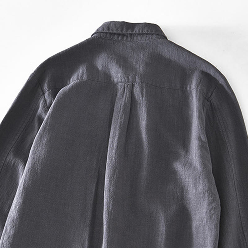 Buddha Stones Commute Plain Simple Buttons Design Men's Long Sleeve Ramie Linen Jacket With Pockets - image 19