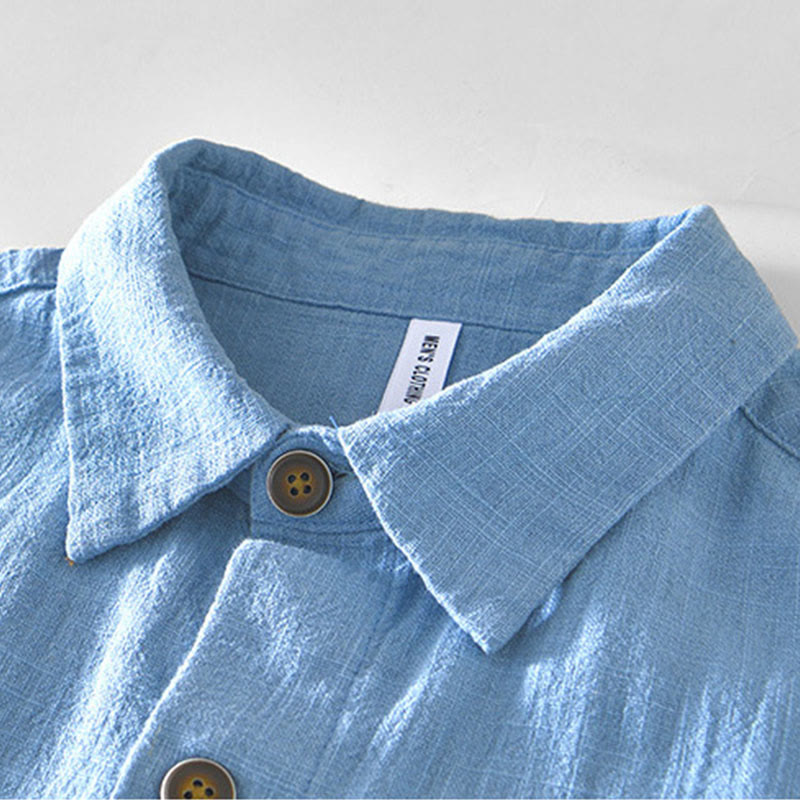 Buddha Stones Commute Plain Simple Buttons Design Men's Long Sleeve Ramie Linen Jacket With Pockets - image 11