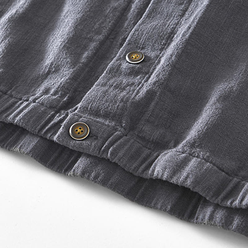Buddha Stones Commute Plain Simple Buttons Design Men's Long Sleeve Ramie Linen Jacket With Pockets - image 25