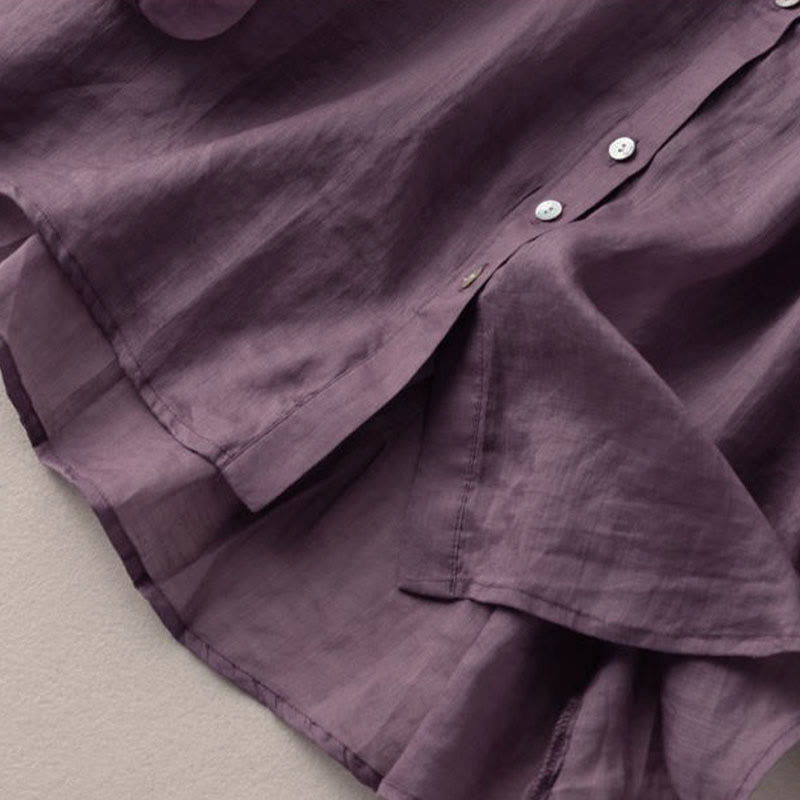 Buddha Stones Vintage Button Three Quarter Puff Sleeve V-Neck Cotton Women's Shirt - image 8