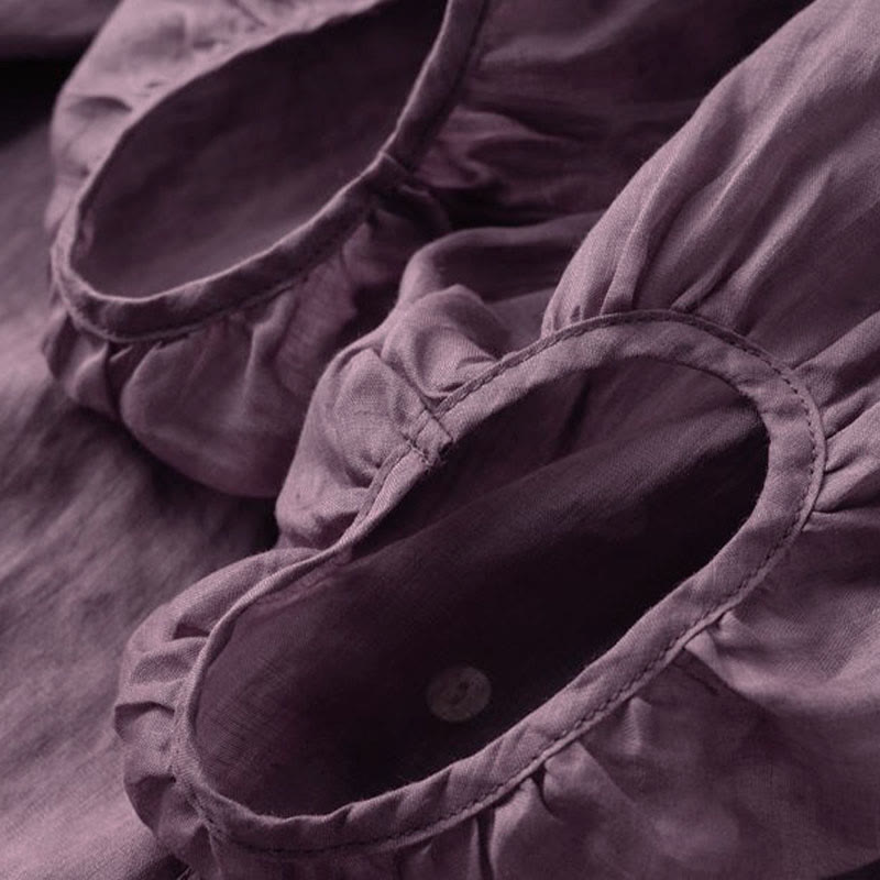 Buddha Stones Vintage Button Three Quarter Puff Sleeve V-Neck Cotton Women's Shirt - image 6