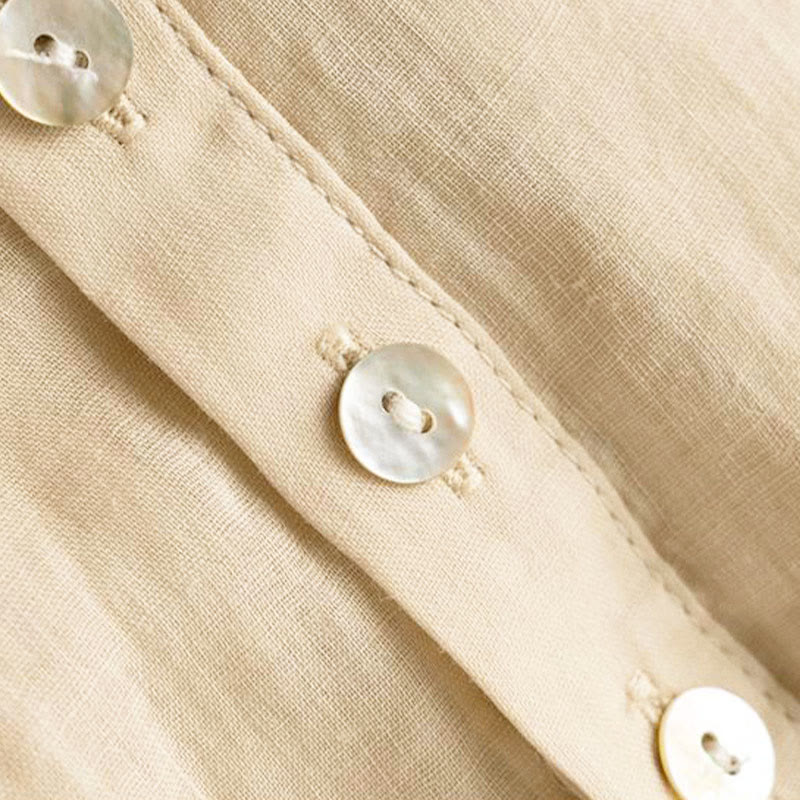 Buddha Stones Vintage Button Three Quarter Puff Sleeve V-Neck Cotton Women's Shirt - image 12