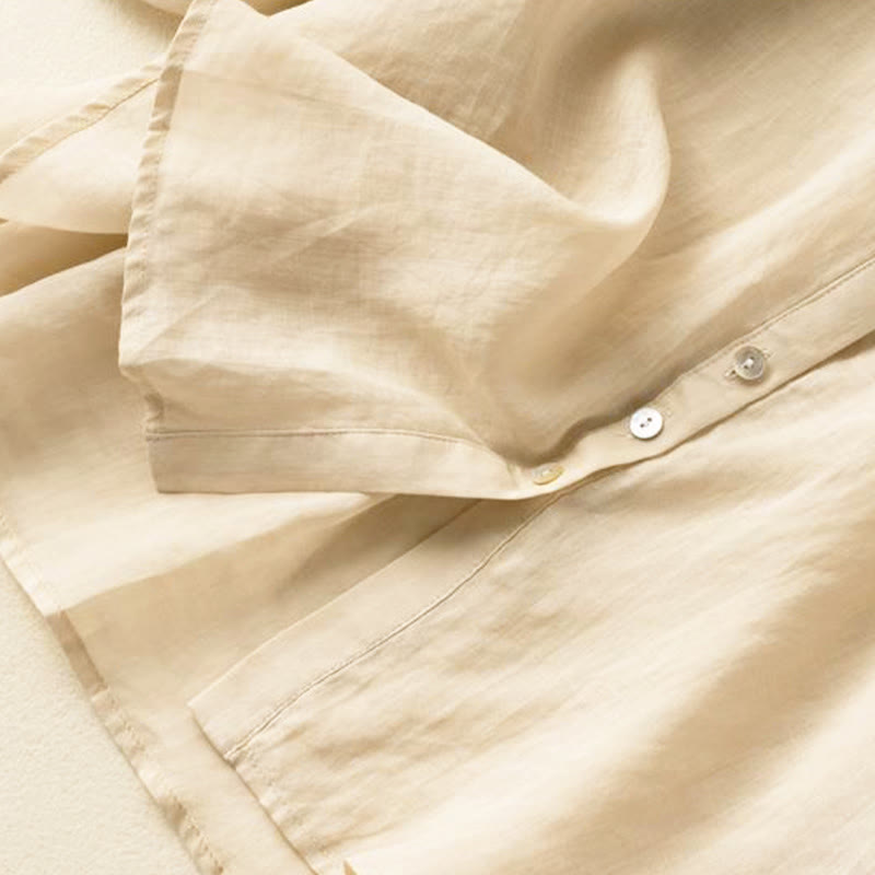 Buddha Stones Vintage Button Three Quarter Puff Sleeve V-Neck Cotton Women's Shirt - image 10