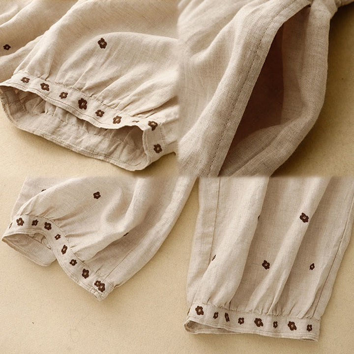 Buddha Stones Casual Embroidered Petals Women's Cotton Linen 7-8 Length Harem Pants With Pockets - image 5