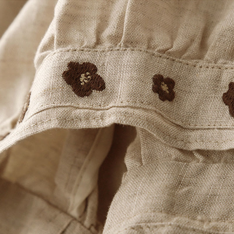 Buddha Stones Casual Embroidered Petals Women's Cotton Linen 7-8 Length Harem Pants With Pockets - image 4