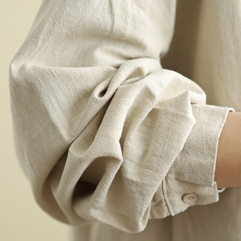 Buddha Stones Plain Design Long Sleeve Women's Cotton Linen Jacket With Pockets - image 5