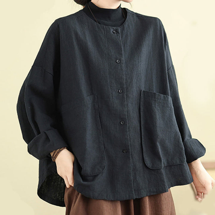 Buddha Stones Plain Design Long Sleeve Women's Cotton Linen Jacket With Pockets - image 16